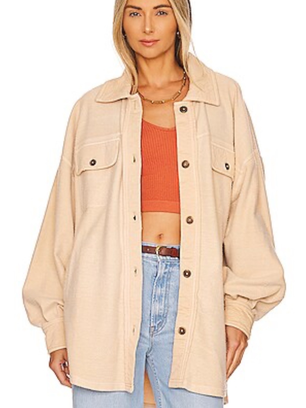Free People Ruby Oversized Utility Jacket in Peach color